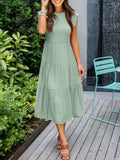 Summer Pleated Dress Women Long Party Dress Ladies Flying Sleeve Fashion Casual A Line Dress For