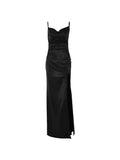 Cowl Neck Split Satin Maxi Dress- Outfit