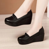 Wedges Shoes for Women 2021 Autumn Spring Platform Pumps Woman High Heels Leather Office Shoes Ladies Plus Size