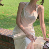 Women Satin Sexy Elegant Halter Dress Party Female Summer Backless Clothing