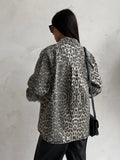 New Retro Leopard Print Niche Collar Denim Jacket Spring Fashion Loose Trend