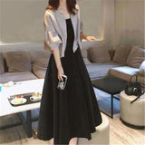 Zingj Size Fat Mm Autumn Dress New Two Sets Of Female Nail Bead Small Coat Fat In The Long Knit Show Thin Dress Tide-Outfit