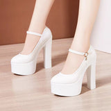 Leather Tip Tip 15CM Catwalk Ultra-High Heel Women's Thick-Sed Waterproof Table Single Shoe With Shallow Model Performance