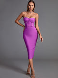Bandage Dress 2022 New Womens Midi Bodycon Dress Elegant Sexy Crystal Evening Club Party Dress High Quality