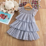 Girl Summer Princess Dress Mesh Chiffon Cake Layers Tutu Outfit Birthday Party Dresses Children Clothing Casual