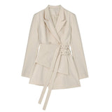 Women Blazer Dress long slim Patchwork Asymmetry Vintage Women Coat Jackets Black Apricot Bandage Fashion