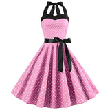 Women Polka Dot Print Summer Dress Sexy Retro White Halter Vintage Dress 2022 Robe Femme Pin Up Rockabilly Party