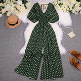 Zingj Summer Women's Wear 2023 New Temperament Wave Point V Neck Show High Waist Casual Wide Leg Jumpsuit