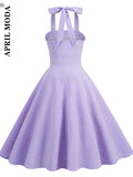 60s A Line Retro Vintage Rockabilly Dresses Classic Halter High Waist Midi Summer Dress Casual Holiday Vestidos