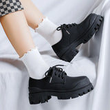 Zingj Men's Casual Platform Versatile Black Leather Shoes Heighten Derby Shoes Frosted Black