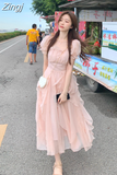 French Sweet Fairy Lace Beading Chiffon Bodycon Dress Evening Midi Dresses for Women Elegant Party Casual Beach