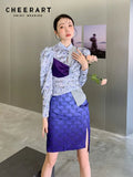 Vintage Designer Puff Sleeve Crop Blouses Women Purple Floral Gigot Long Sleeve Ladies Tunic Asymmetrical Top