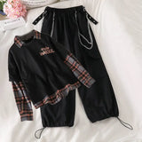 Spring Women Casual Joggers 2 Piece High Waist Loose Female Hip Hop Trousers With Blouse Funny Streetwear