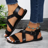 Zingj Sandals Female Summer 2023 New Round-Head Solid Color One-Line Buckle To Wear Plus-Size Women's