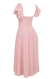 Pink Flare Short Sleeve Maxi Dress-Outfit