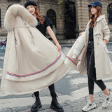 2024 Korean Version Of Velvet Slim Parker Cotton Suit Big Wool Collar Long Can Be Removed Live Live Padded Coat Women-Outfit