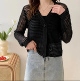 Zingj Korean Summer New Design Feel Hollowed-Out Long-Sleeved Pure Desire Knitted Cardigan Sunscreen Dress