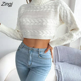 Fashion Twist Knit Sweater for Women Summer Pullovers 2022 New Casual Full Sleeve Turtleneck Skinny Short Crop