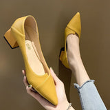 New Pointed Thick Heel High Heels Women 2025 French Solid Color Bist Increase Single Shoes Small Female