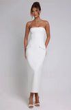 Solid Strapless Bodycon Midi Dress-Outfit