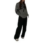 Zingj New 2024 Korean Version Of The Versatile Design Bow Knit Loose Soft Waxy Round Collar Sweater-Outfit