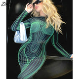 Fall Striped Print Maxi Dresses For Women Fashion 2022 O Neck Long Sleeve Bodycon Dress Ladies Green Party Long
