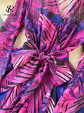 France Retro Chiffon Dress Floral Print V Neck Long Lantern Sleeves Bandage Bow Female Loose Autumn A Line Maxi