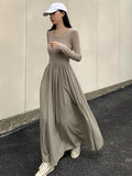 New Women Long A Line Big Swing Dress Spring Winter Elegant Casual Long Sleeve Boho Female