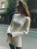 Neck Solid Knitted Ribbed Mini Dress Women Elegant Long Sleeve Slim Fit Short Dress 2023 Autumn Fashion Female Party
