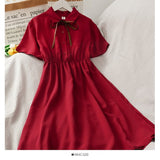 Women Chiffon Bow Solid High Waist Turn-down Collar Preppy Style Kawaii Ulzzang Popular Temperament Girls Summer
