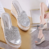 Water Drill Slope Heels Are Raised Inside The Muffin Shoes. Summer Sandals And Slippers Are Waterproof. Weave High Heels And Wear Thick-Soled