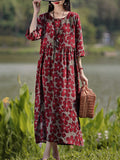 Women's Floral Printed Dress 2024 ZANZEA Autumn Long Dresses Casual Long Sleeve Maxi Vestidos Female Robe Oversized-Outfit