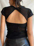 Back Cutout Black Crop Top- Outfit