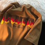 flocking embroidered letters street hip-hop short-sleeved O-neck t-shirt womens 2022 oversize couple outfit inside