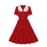 Women's Summer Red Black Swing Dress 2022 Solid Color Retro Sexy Office Tunic Midi Sundress 50s 60s Pinup Beach