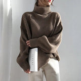 Vintage Thicken Striped Women Sweaters Autumn Winter Turtleneck Pullovers Jumpers Female Korean Knitted Tops femme