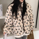 Fur Floral Print Zipper Jacket- Outfit