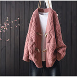 and winter new sweater cardigan women loose Korean style horn buckle all-match thick coat
