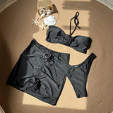 2024 New Sexy Rose Slings Solid Three-Piece Set Swimsuit