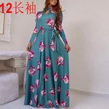 Spring Autumn Bohemia Flower Print Women's Dress Cuasla Hollow Out Long Sleeve Maxi Dresses Fashion Tunic Party Dress