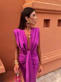 Sexy Deep V Neck Sleeveless Pleated Dress Fashion High Waist Split Bodycon Vestidos Lady Elegant Summer Party Streetwear 211-0-Outfit