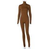 Color Women Rompers 2021 Long Sleeve Solid Turtleneck Skinny Bodycon Jumpsuit Fashion Fitness Casual One Piece