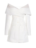 Spring And Autumn New Fashion Sexy One-Word Shoulder Mesh Splicing Design Sense Long Sleeve Small Suit
