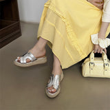 Version! Zhao Luth The Same ~ One-Word Cool Slippers Women's Summer Wearing Grass Pine Shoes Thick-Soled High-Heeled