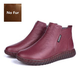 Vintage Handmade Genuine Leather Women Ankle Boots Casual Snow Boots Winter Ladies Flat Shoes Zip Rubber Botines