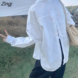 Women Solid Turn-down Sleeve Baggy Pockets Behind-slit Simple New Arrival Korean Style Elegant All-match Soft Female