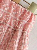 Pink Shorts Set Woman 2 Pieces Summer Embroidery High Waist Bermuda Shorts And Top Set Vacation Outfits For Women 2025 211-0-Outfit