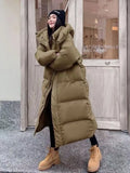 2023 Winter New Korean Version Of The Long Over-Knee Cotton-Padded Coat Female Loose Hooded Large Size Down Cotton-Padded Coat Thick Coat-Outfit