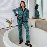Women's Pajamas Set V Neck Design Luxury Cross Letter Print Sleepwear Silk Like Home Clothes XXL Large Size