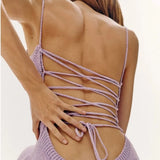Beachwear Holiday Spring Knitted Sweater Dress Women Spaghetti Strap Strapless Backless Lace Up Dresses Female Lace Up